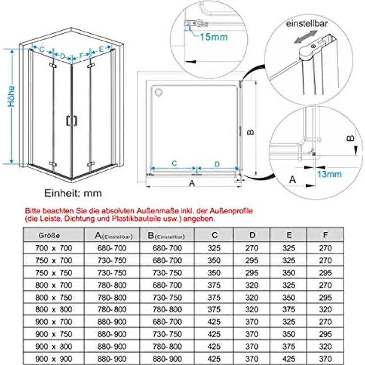 Duschkabine 80x75 Eckig Dusche Falttür 180º Duschwand Duschabtrennung NANO Glas 185cm DA – Bild 7