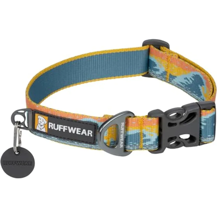 RUFFWEAR Crag Dog Collar, verstellbarer Hundehalsband aus reflektierendem Tubelok-Gewebe, Aluminium V-Ring, 51-66cm, Rising Wave