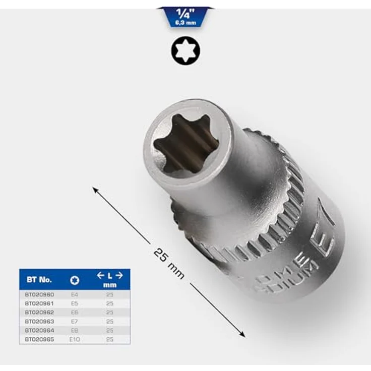 Brilliant Tools Bit- und Steckschlüsselset Torx-E-Stecknuss E10, 1/4" (6,3 mm) Innenvierkant-Antrieb, matt verchromt – Bild 2
