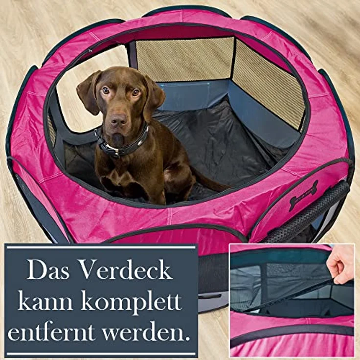 Petigi Welpenauslauf Oxford XL 115 cm faltbar Pink, achteckiger Welpenlaufstall für Hunde, Hasen, Meerschweinchen und Katzen, Innen Außen – Bild 4