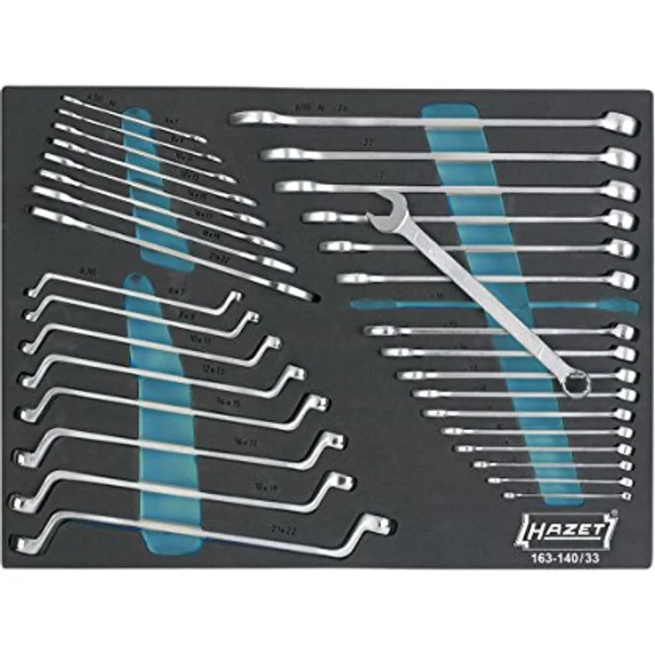 Hazet 163-140/33 Werkzeugset, 33-teilig mit 8 Doppelmaulschlüsseln und 17 Ring-Maulschlüsseln, verchromt