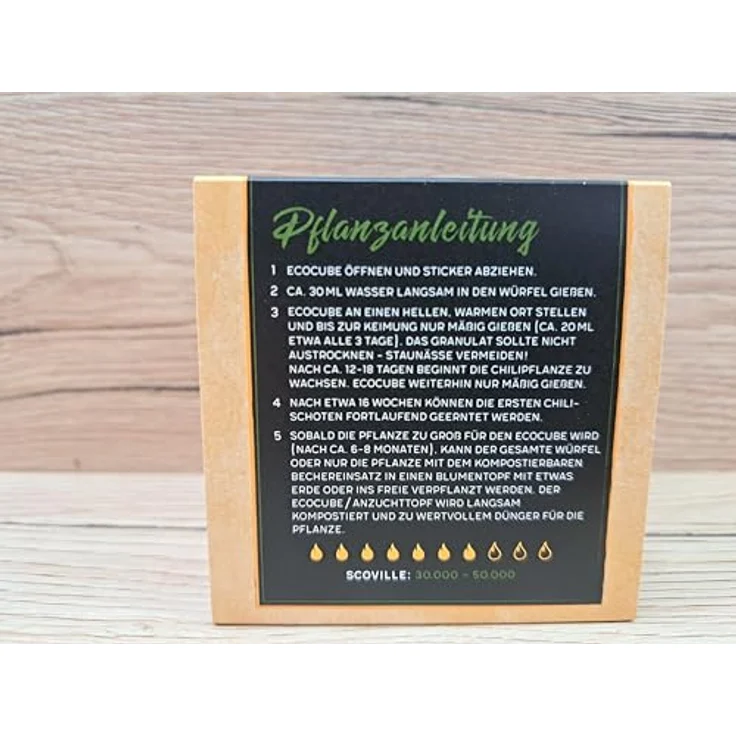 Feel Green Ecocube Chili Tabasco Anzuchtset, Schärfegrad 7 (30.000-80.000 Scoville), nachhaltige Geschenkidee im Holzwürfel, Made in Austria – Bild 3