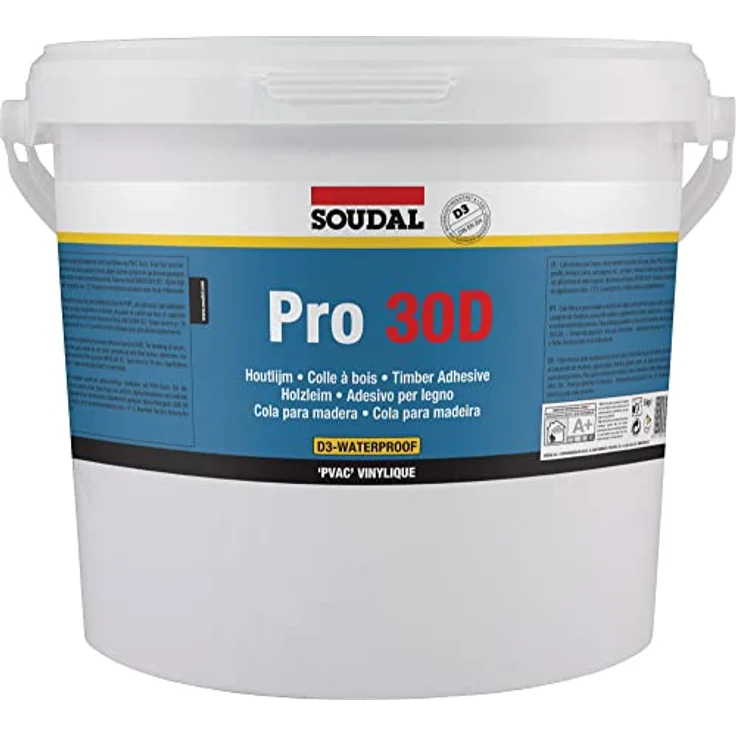 Soudal Holzleim Pro 30D, Wasserfester Dispersionsklebstoff, weiß, 5 kg – Bild 1