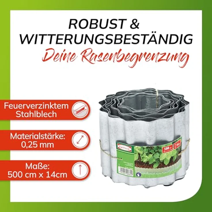bellissa Rasenkante Welle verzinkt 14 cm x 500 cm – Bild 3