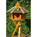 holzdekoladen Vogelhaus aus Holz wetterfest (L mit Ständer, Grün) mit Bitumenschindel-Dach