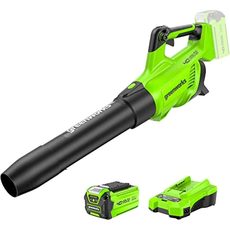 Greenworks G-Max Accu Bladblazer 40 V, akkubetriebener Laubsauger und -bläser mit bürstenloser Motorentechnologie, 2 Ah Akkus und Ladegerät, 2,2 kg, variable Geschwindigkeitsregelung