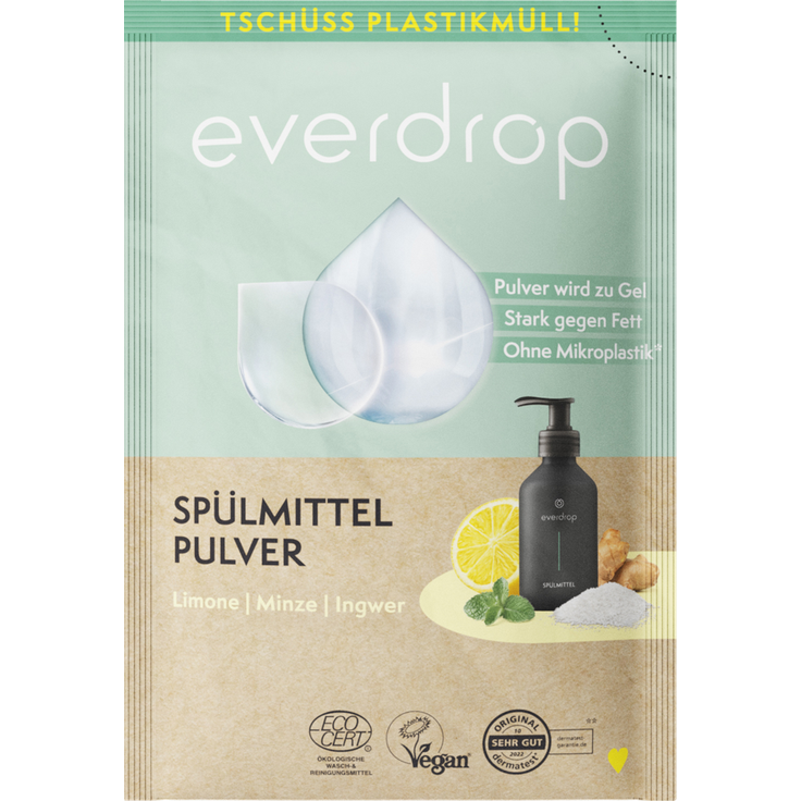 everdrop Spülmittel Nachfüllpulver, veganes Geschirrreiniger-Gel mit Zitronen-Jasmin-Duft, biologisch abbaubar und plastikfrei