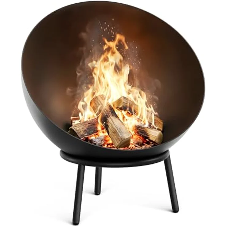 Klarstein Feuerschale Fireball, 66 cm 2-in-1 Stahl, kippsicher schwarz mit Schürhaken & Funkenschutz – Bild 1