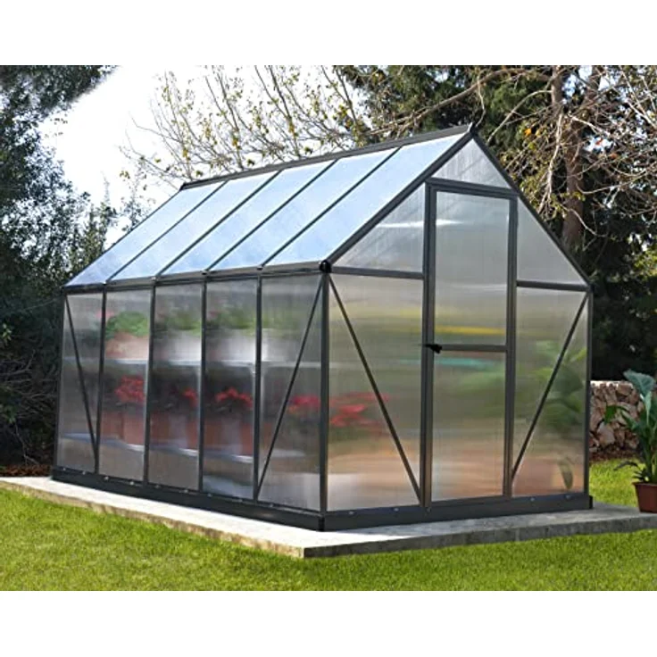 Palram - Canopia Gewächshaus Mythos, 185 x 306 x 208 cm, Grau, unzerbrechliche Polycarbonat-Seitenplatten, rostfreier Aluminiumrahmen – Bild 2