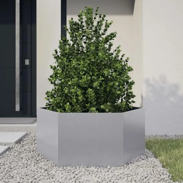 vidaXL Pflanzkübel Sechseckig 104x90x45 Verzinkter Stahl, Robustes Hochbeet mit viel Platz und erhöhtem Design, Farbe: Silber – Bild 2