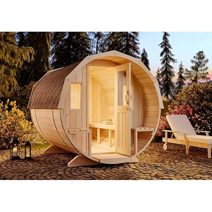 FinnTherm Fass-Sauna Sam, ohne Ofen & Zubehör, Saunaofen:ohne Ofen|Ausführung:Natur unbehandelt|Bauweise:Bausatz – Bild 5