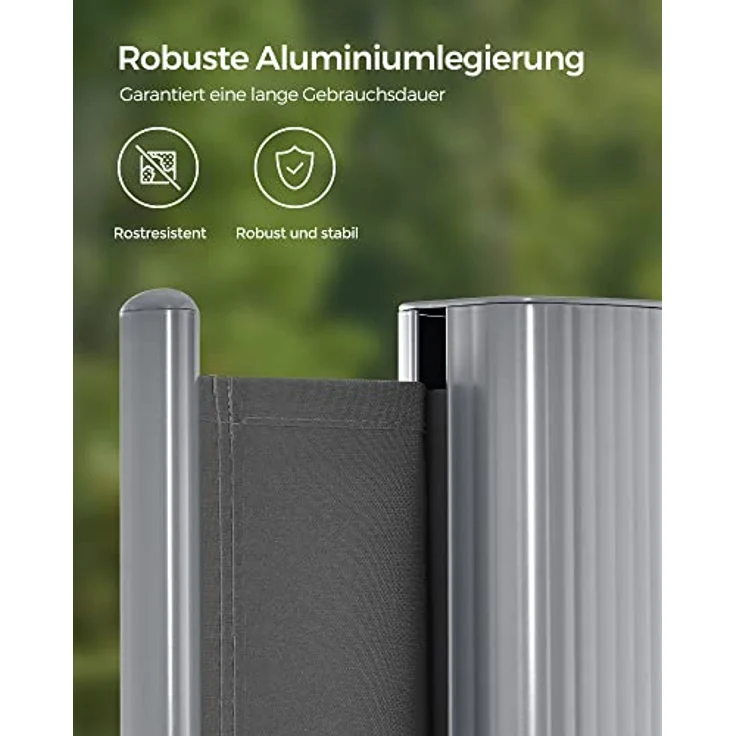 Seitenmarkise, 180 x 400 cm (H x L), Sichtschutz, Sonnenschutz, Seitenrollo, für Balkon, Terrasse, Garten, grau GSA184G - Grau – Bild 5