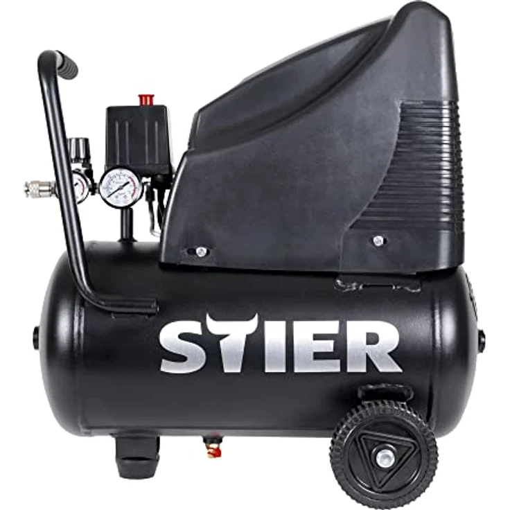STIER Kompressor LKT 200-8-24, ölfreier Werkstattkompressor mit 1200 W, 8 bar, 24 Liter Tank, 90 l/min Füllleistung, mit Abschaltautomatik, mobil und wartungsarm – Bild 1