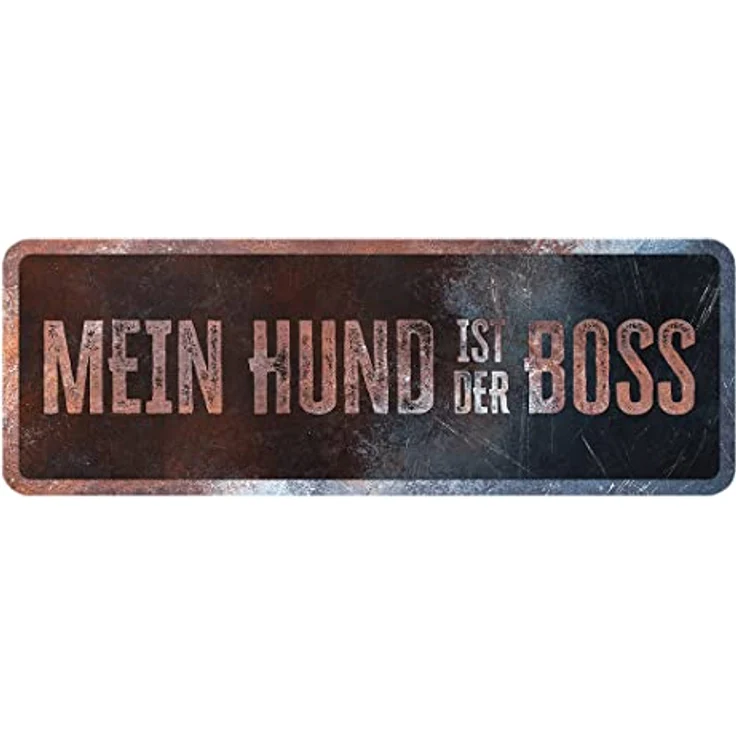 D&D Home Warnschild "Achtung vor dem Hund", rostbeständiges Metallschild mit lustigem Text, 40 x 13 x 0,3 cm, schwarzer Hintergrund, deutsche Version – Bild 1
