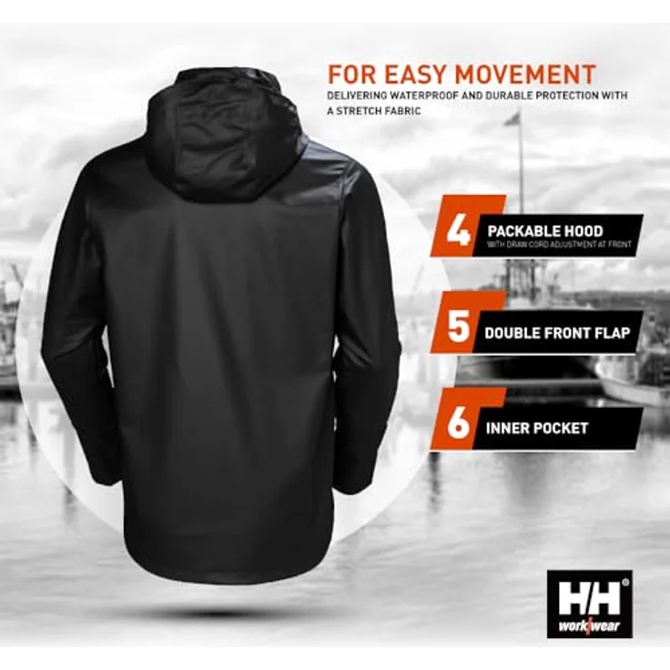 Helly Hansen Regenjacke GALE RAIN JACKET 70282, Arbeitsjacke mit verlängertem Rücken und YKK® Frontreißverschluss, blau – Bild 6