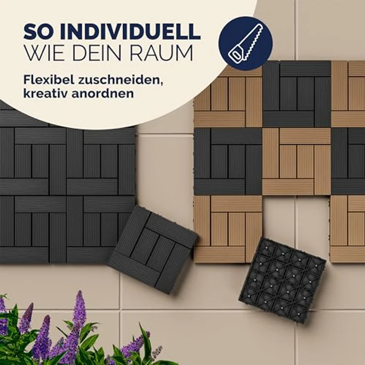 WPC Fliesen Terrassenfliesen Holzfliesen 30x30cm Balkon Terrasse Pool Garten Mosaik anthrazit 4250525376500 – Bild 7