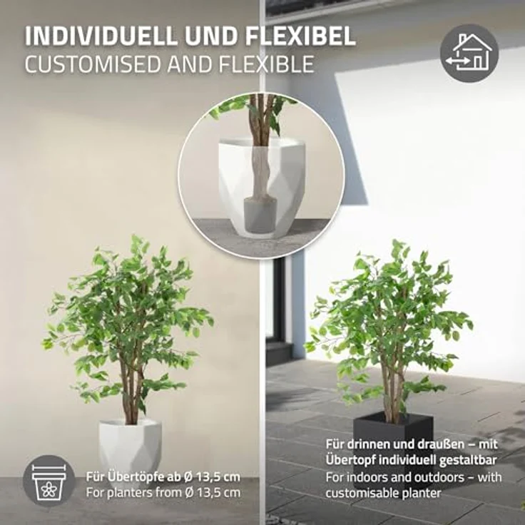 ML DESIGN Kunstpflanze Ficus 120 cm, natürliche Deko Zimmerpflanze mit schwarzem Topf, pflegeleicht und langlebig für Innen/Außen – Bild 4