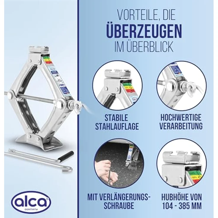 alca® Scherenwagenheber Kompakt 1 t – Robuster Stahl-Wagenheber bis -50° C, 360° drehbarer Sattel, Hubhöhe 100-350 mm, Gewicht ca. 2 kg, Hubbereich 250-350 mm, silber – Bild 5