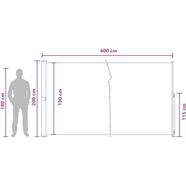 vidaXL Seitenmarkise einziehbar 600 x 200 cm, verstellbar, UV-beständiger Polyester Stoff für Terrasse und Garten – Bild 3