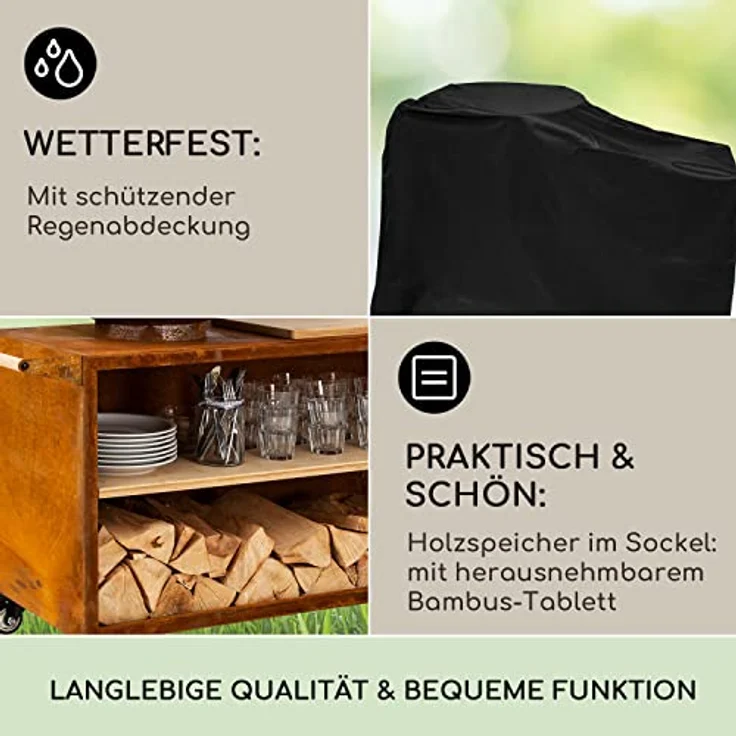 Blumfeldt Feuerschale, Tragbare Feuerschalen für den Garten, Outdoor Feuerstelle mit Grillrost, Groß, Rost-Optik – Bild 4