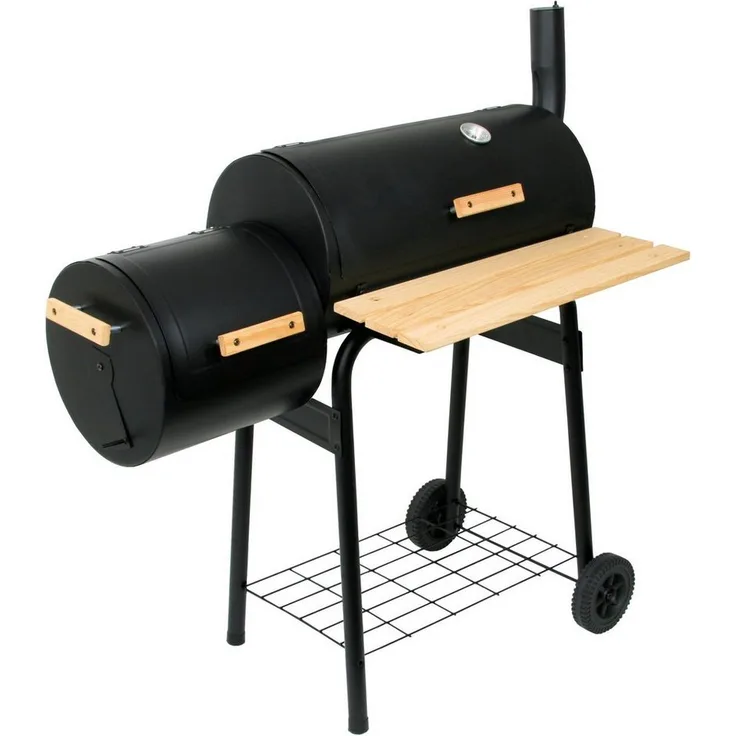 BBQ-Toro Smoker BBQ Smoker Grill, Holzkohle Grillwagen, Barbecue Holzkohlegrill, mit seitlicher Feuerbox und Thermometer, schwarz