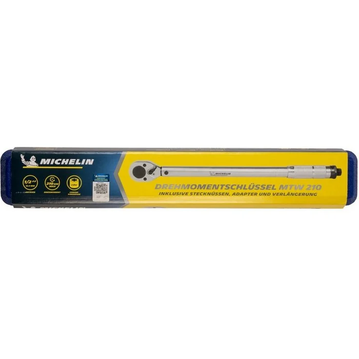 Michelin Drehmomentschlüssel Koffer mit Stecknüssen + Adapter + Verlängerung, Chrom-Vanadium-Stahl in Kunststoffkoffer, 42-210 Nm