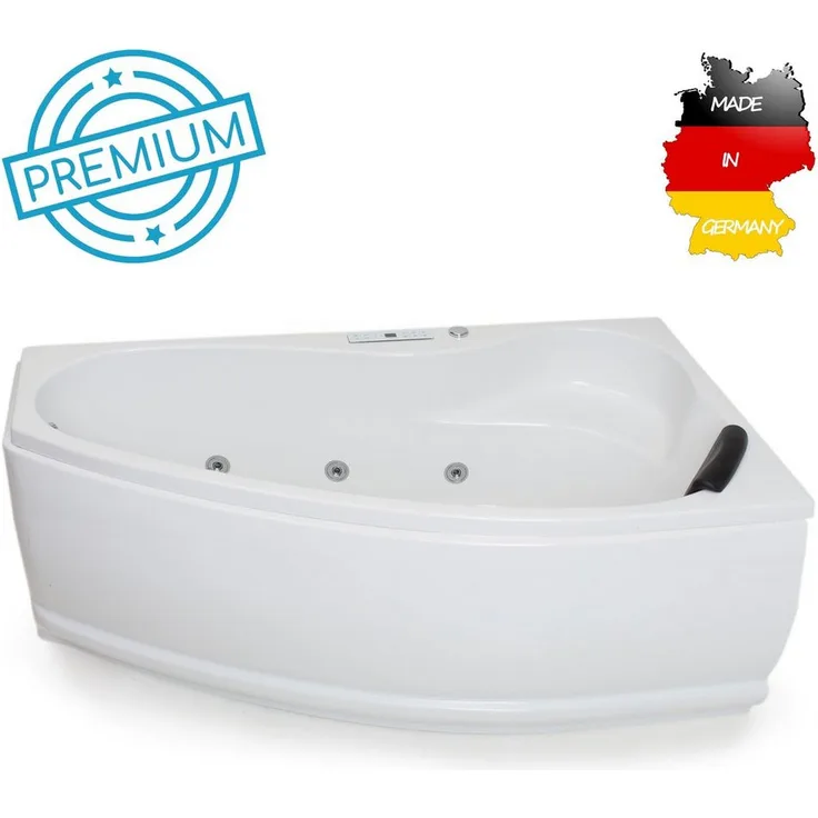 Basera® Whirlpool-Badewanne PREMIUM Formentera 160 x 90 cm (Komplett-Set) mit LED, Heizung, Ozongenerator, Bodenansaugung - Weiß