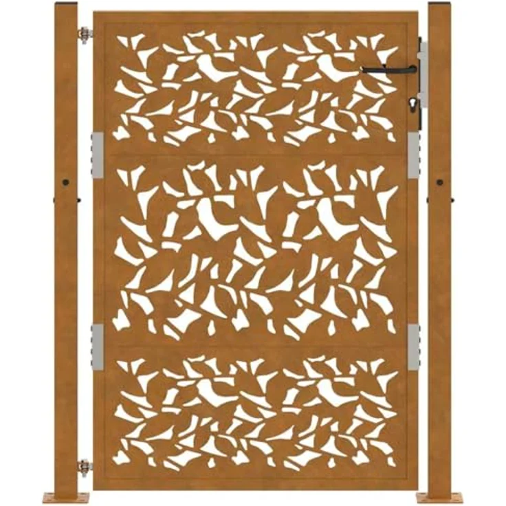 vidaXL Gartentor 105x130 cm Rostiger Wetterfester Stahl Blatt-Design Abschließbar – Bild 4