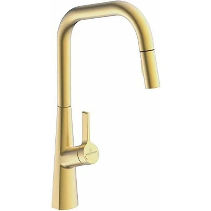 Naber Küchenarmatur Wasserwerk Kristea, Einhebelmischer mit herausziehbarem Auslauf und Kaltstart-Funktion, brushed-gold, Hochdruck