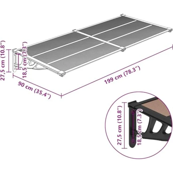vidaXL Türvordach Schwarz 199x90 cm Polycarbonat, wetterfest und stabil – Bild 4