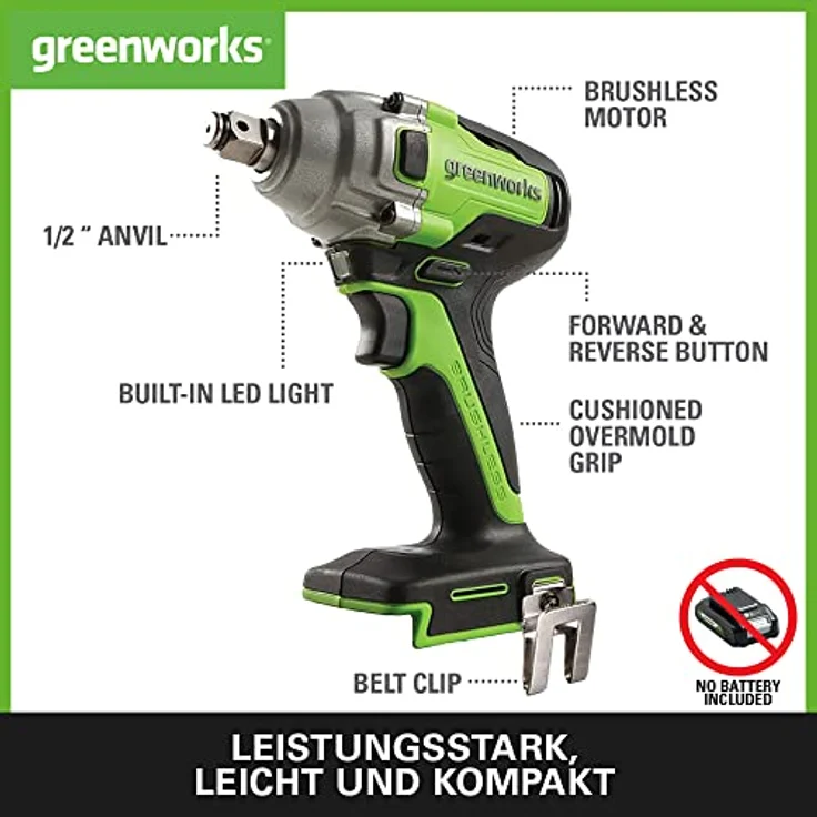 Greenworks Akku-Schlagschrauber Li-Ion 24V 400 Nm Drehmoment 2800 Umdrehungen 2 Zoll-Steckschlüssel – Bild 3