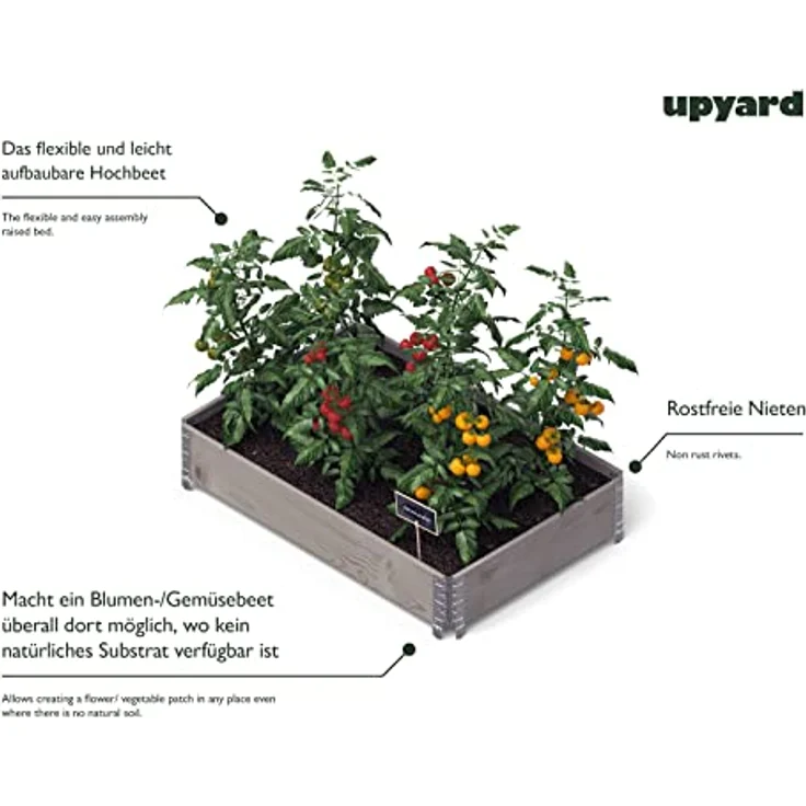 Upyard GardenBox - modernes Hochbeet aus Paletten - modulares Paletten-Hochbeet aus Naturholz für Garten und Terrasse - PEFC-Zertifiziert, 120x80x19,5, Grau – Bild 3