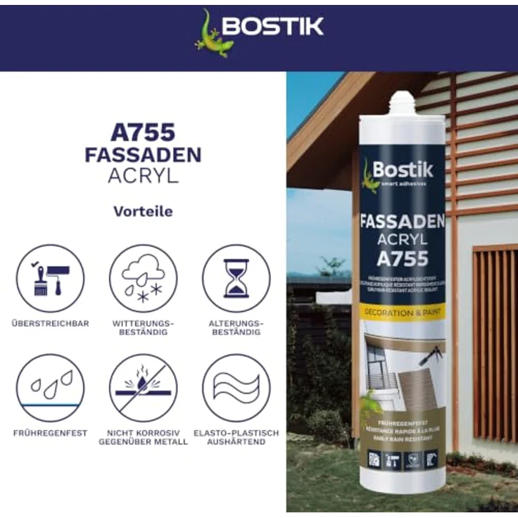 BOSTIK A755 Fassaden Acryl, Regenfeste Acryldichtung, weiß, 300ml – Bild 4