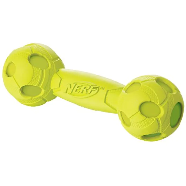 Nerf Dog Hundespielzeug Squeak Barbell, Hantel mit Quietscher, farblich sortierte Lieferung grün oder rot, 17,6cm