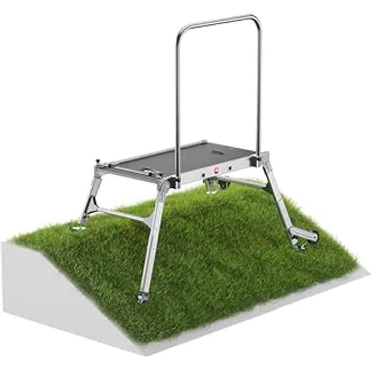 Hailo LP Outdoor Leiternpodest – rutschfeste Arbeitsplattform für Außenbereiche, teleskopierbare Füße, belastbar bis 300kg, für Tritt- und Stehleitern bis 5 Stufen – Bild 1