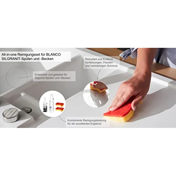 BLANCO DeepClean Silgranit Set | Reinigungsmittel und Pflegemittel für Silgranitspülen | All-in-one-Reinigungsset (DailyClean+DeepCleanSILGRANIT+SpontexSchwamm) | Profireiniger für saubere Küchen – Bild 2