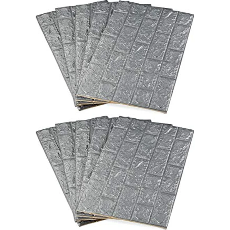 Wandpaneele selbstklebend, 10er Set, dekorative Steinoptik, 3D Paneele, weicher PE-Schaumstoff, 78x70cm, grau – Bild 6