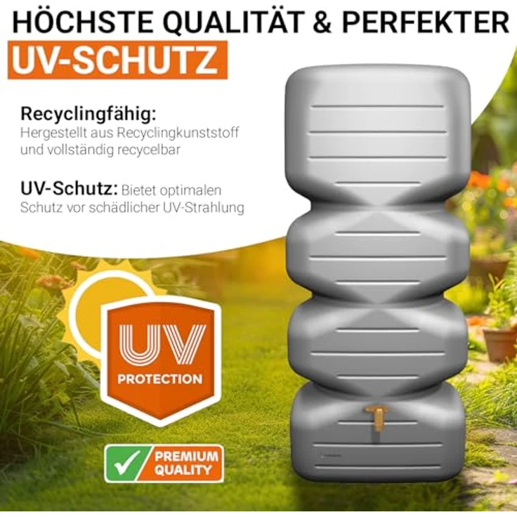 GARANTIA Regentonne CUBUS Komplett-Set 700 L, betongrau, inkl. Auslaufhahn und Fallrohrfilter, kompakte Bauform – Bild 6
