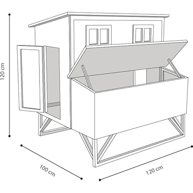 Flamingo Hühnerstall Cosmo Cottage Grau – 120 cm L x 99 cm B x 120 cm H, mit Plexiglasfenster, 4 Legenestern, Laufsteg und 2 Sitzstangen – Bild 3