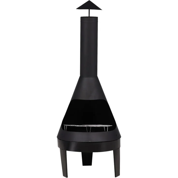 Gardenson Feuerstelle, Schwarz, Metall, konisch, 55x152x55 cm, mit Grillfunktion und Feuerschalen für Freizeit und Camping