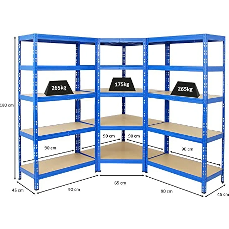 PROREGAL Mega Deal Tiger Blue, Eckregal + 2X Schwerlastregal 180x90x45cm mit Fachlasten 175 + 265 kg, Blau, Regalsystem Steckregal Lagerregal Werkstattregal – Bild 2