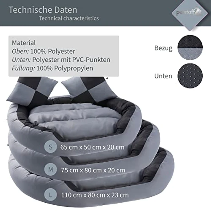 Petstuff Hundebett, Wendefunktion, herausnehmbares Kissen, wasserabweisend, abwaschbar, Farb- u. Größenwahl, grau/schwarz, S – Bild 4