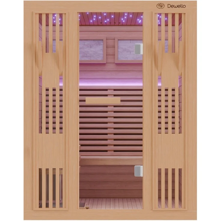 Dewello Sauna MINTO 150x130 Finnische Sauna, 3 Personen, Saunaofen Harvia 4,5KW, BxTxH: 150 x 130 x 190 cm – Bild 1