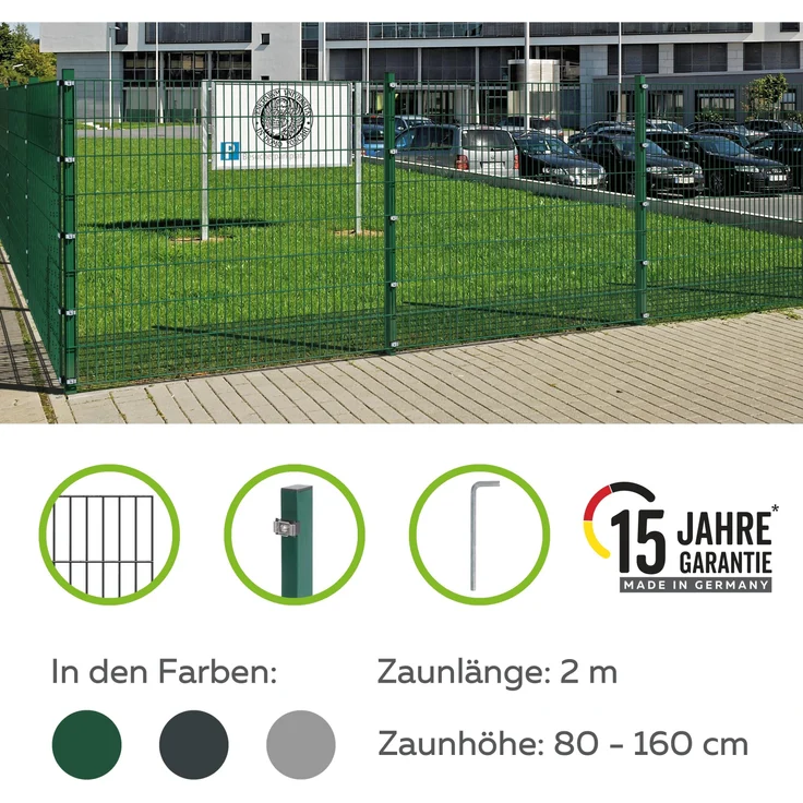 Alberts Doppelstabmattenzaun Anbauset, 100 cm hoch, 2 m lang, anthrazit, zum Einbetonieren – Bild 1