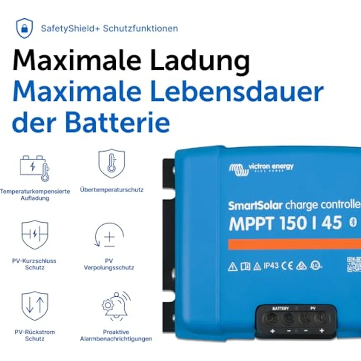Victron MPPT 150/45 SmartSolar Laderegler, Bluetooth-fähig, 12/24/48V, 45A, mit 98% Wirkungsgrad und programmierbaren Ladealgorithmen – Bild 9