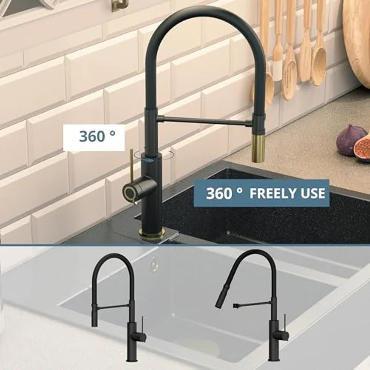 Quadron GEMMA Q LINE SteelQ, Küchenarmatur Mischbatterie 360°, Edelstahl mit QFix-Funktion, Höhe 50 cm, Keramikkopf, Weiß Finish – Bild 5