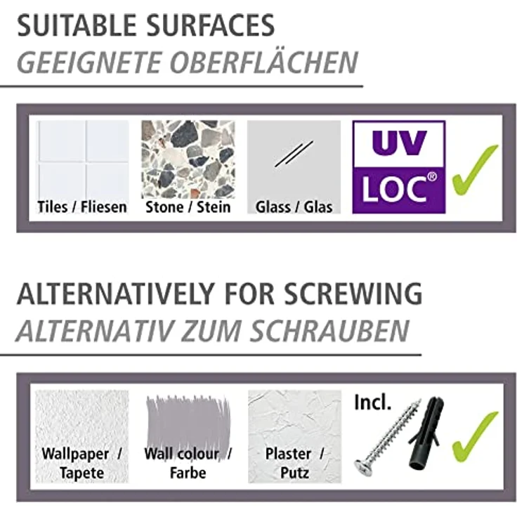WENKO UV-Loc® Wandhaken Duo Isera, Doppel-Badhaken aus Vierkantrohr zum Befestigen ohne Bohren mit innovativem UV-Loc® Klebesystem, Wandmontageplatte aus Zinkdruckguss, rostfrei, 6 x 5 x 4 cm – Bild 4