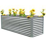 OUTFLEXX Hochbeet-Set aus Stahl mit Zincalume Beschichtung in Silber, ca. 180+80 cm, Frühbeet mit Erweiterung, großes Blumenbeet & Pflanzentrog