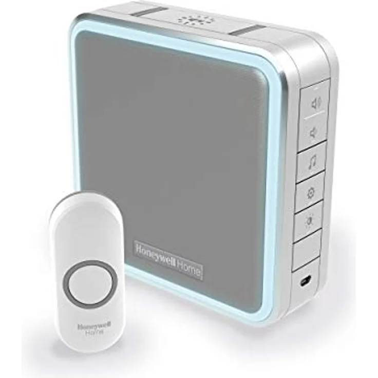 Honeywell Home DC915NG Serie 9, tragbare kabellose LED-Türklingel mit 200m Reichweite, 11 Melodien und IP55 Schutz, grau