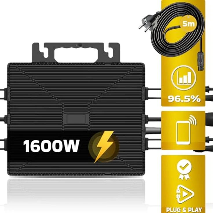 VENDOMNIA SUNNIVA® 2600W Balkonkraftwerk, 1600W Wechselrichter, 4x 500W Bifazial Glas-Glas Module, Schwarz, Plug & Play – Bild 2